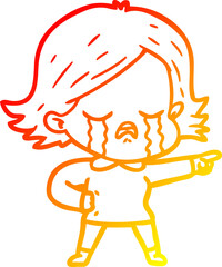 warm gradient line drawing of a cartoon girl crying