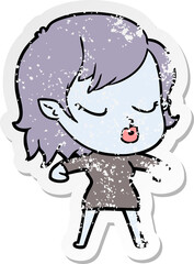 distressed sticker of a cute cartoon vampire girl
