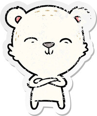 distressed sticker of a happy cartoon polar bear