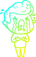 cold gradient line drawing of a cartoon crying man