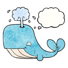 freehand drawn thought bubble textured cartoon whale spouting water