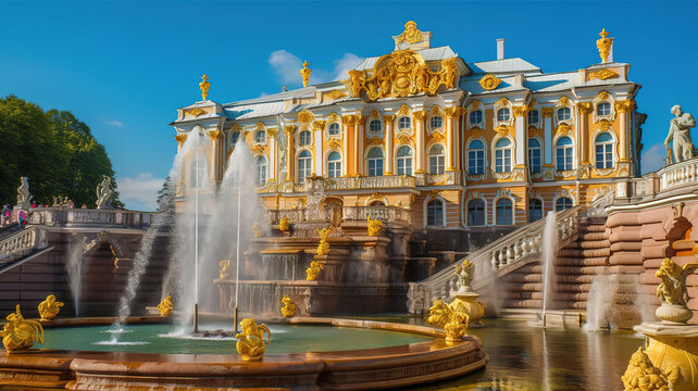 The Samson Fountain and Sea Channel, Peterhof, St. Petersburg, Russia. Generative Ai