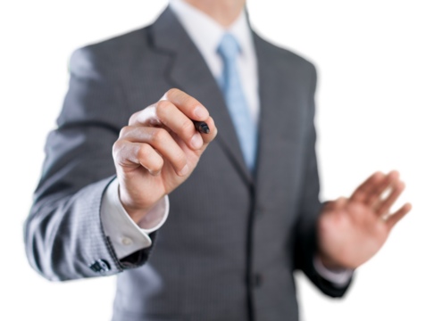 Businessman hand drawing with his finger and marker
