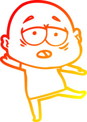 warm gradient line drawing of a cartoon tired bald man
