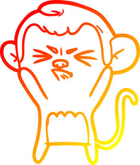 warm gradient line drawing of a cartoon angry monkey