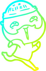 cold gradient line drawing of a cartoon happy bearded man