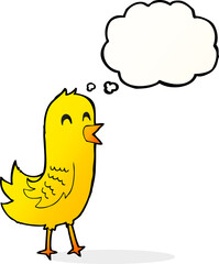 cartoon happy bird with thought bubble
