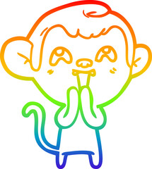 rainbow gradient line drawing of a crazy cartoon monkey
