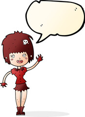 cartoon waving vampire girl with speech bubble