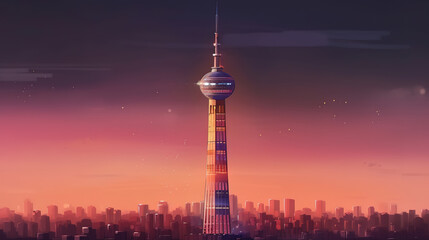 Obraz premium Tower of Tianjin, bright color. Generative Ai