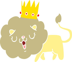 flat color style cartoon lion with crown