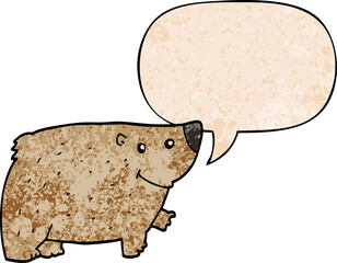 cartoon bear with speech bubble in retro texture style