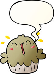 cute cartoon pie with speech bubble in smooth gradient style