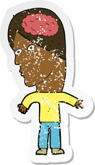 retro distressed sticker of a cartoon man with brain symbol