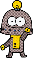 happy carton robot with light bulb