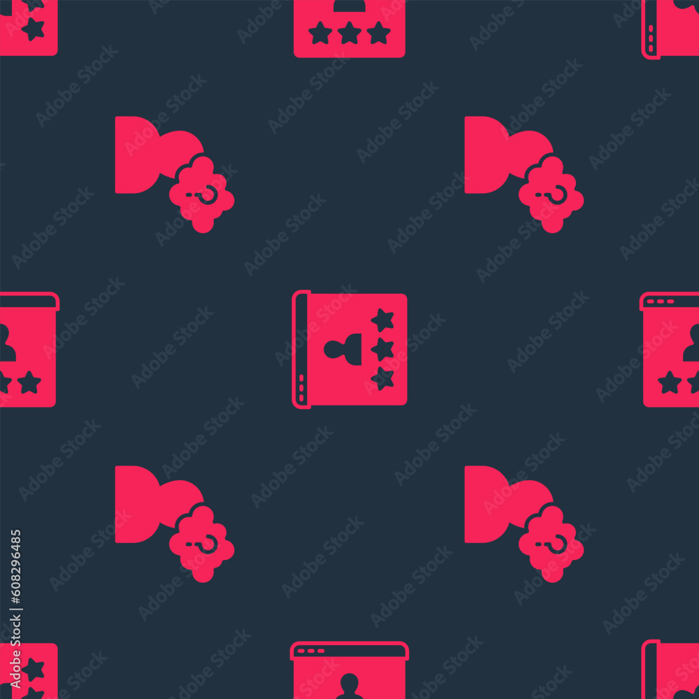 Poster Set Head with question mark and Customer product rating on seamless pattern. Vector