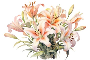 Obraz na płótnie Canvas Lily Bouquet watercolor composition. Generative AI