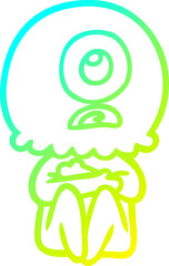 cold gradient line drawing of a cartoon cyclops alien spaceman