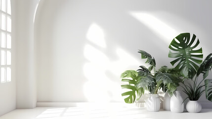 Abstract Gradient Light White Studio Background for Professional Presentations - With shadows from a window and flowerpots