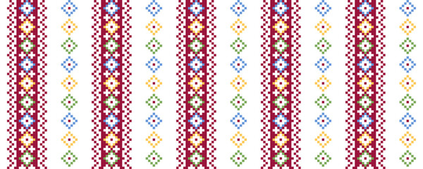 Colorful vector striped print, pattern,ornament for textile fabric or cloth. Carpathian Lemky colorful striped print. Pixel art, vyshyvanka, cross stitch. Ukrainian folk, ethnic modern design