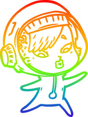 rainbow gradient line drawing of a cartoon astronaut woman
