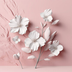 White large flowers on a pale pink background