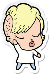 sticker of a cartoon pretty hipster girl