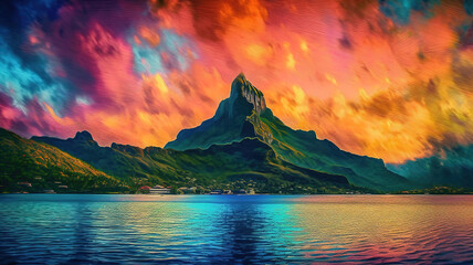 Bora bora french polynesia aerial airplane view. Generative Ai