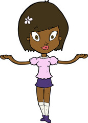 cartoon woman making balancing gesture