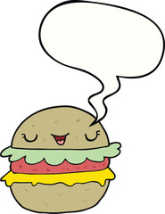 cartoon burger with speech bubble