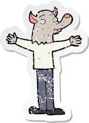 retro distressed sticker of a cartoon friendly werewolf