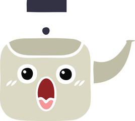 flat color retro cartoon of a kettle