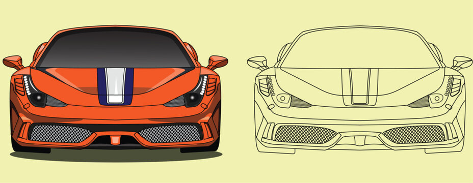 Agadir, Morocco- May, 2023: :yellow Ferrari 458 car silhouette vector car.	
