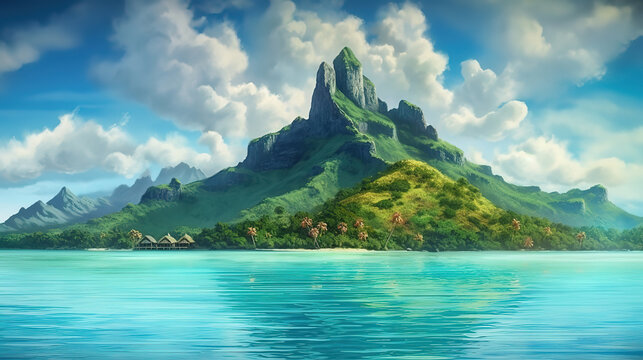 Bora bora aerial view, tahiti french polynesia. Generative Ai