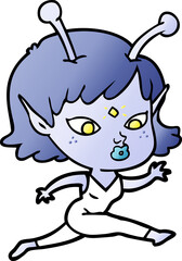 pretty cartoon alien girl running