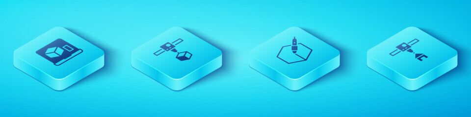 Set Isometric 3D printer, cube, house and 3d pen tool icon. Vector