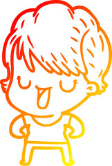 warm gradient line drawing of a cartoon woman talking