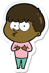 sticker of a cartoon curious boy