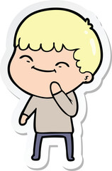 sticker of a cartoon happy boy