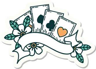 sticker of tattoo in traditional style of cards and banner