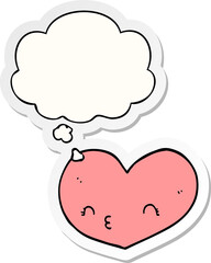 cartoon heart with face with thought bubble as a printed sticker
