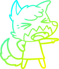 cold gradient line drawing of a angry cartoon fox