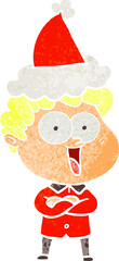 hand drawn retro cartoon of a happy man wearing santa hat