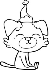 hand drawn line drawing of a dog wearing santa hat
