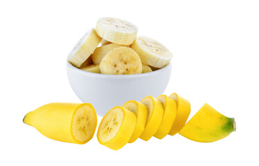 slice banana in bowl on transparent png