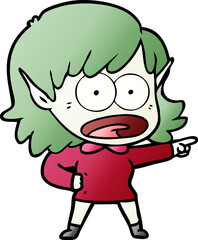 cartoon shocked elf girl pointing