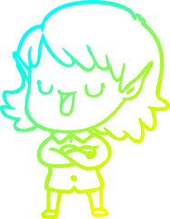 cold gradient line drawing of a cartoon elf girl