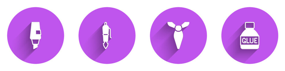 Set Marker pen, Fountain nib, Tie and Glue icon with long shadow. Vector