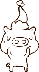 Christmas Pig Charcoal Drawing