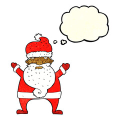 cartoon ugly santa claus with thought bubble